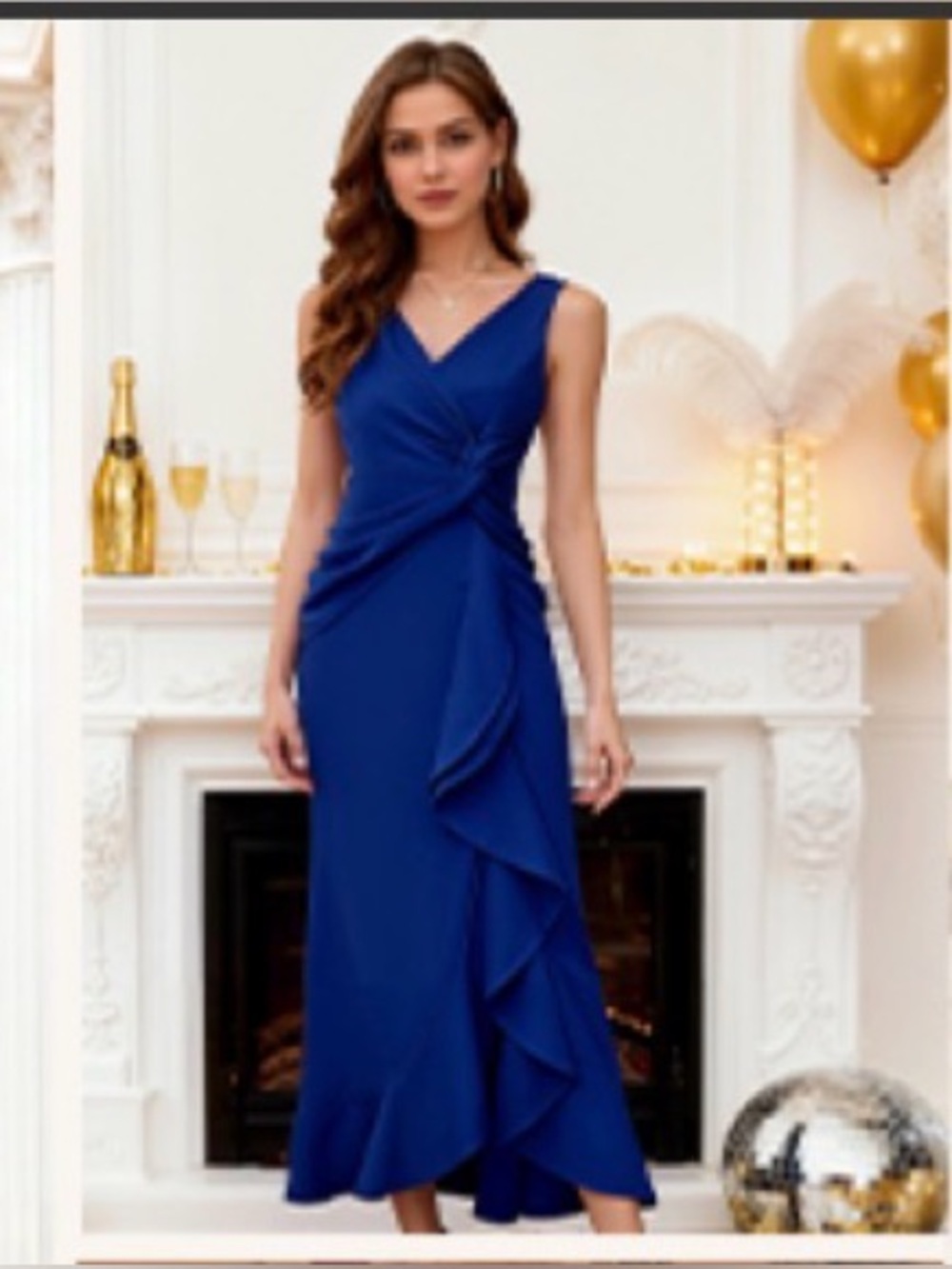 BeryLove Formal Midi Ruffle Dress Prom Cocktail Party Mother of The Bride Dress
